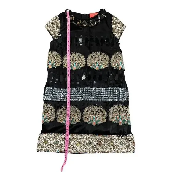 Manoush Black Beaded Sequin Peacock Shift Dress Size 4
